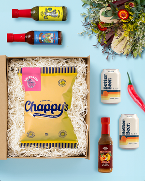 Mild to Wild Hot Sauce + Beers Gift Box + Native Posy