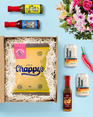 Mild to Wild Hot Sauce + Beers Gift Box + Flowers